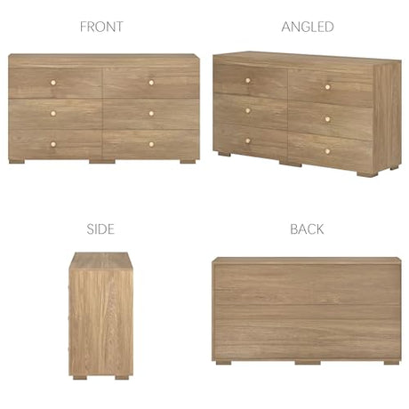 Zenflare Dresser for Bedroom 6 Drawer Wood Dresser 58.3" Wide, Large Chest of Drawers for Bedroom, Living Room, Hallway, Entryway, Modern TV Stand Drawer Organizer, Light Oak Zenflare