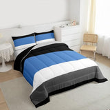 Patchwork Striped Down Comforter Twin Boys Blue Black Dark Gray Bedding Set Bedroom Dorm Decor,Kids Modern Simple Light Grey White Stripes Comforter Set Soft Lightweight Quilt Duvet Insert 2 Pcs Erosebridal