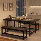 Garvee 63 in Extendable Dining Table Set for 4-6 People, 3-Piece Kitchen Table Set with 2 Upholstered Benches, Farmhouse Dining Room Table Set for Kitchen, Living Room, Apartment, Black Garvee