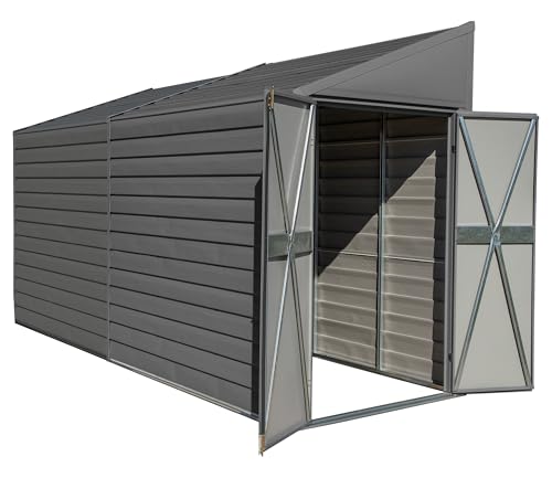 Arrow Yardsaver 4' x 10' Galvanized Steel Outdoor Storage Shed with Sloped Roof and Double-Door Entry, UV-Resistant Steel Floorless Compact Storage Shed, Charcoal Arrow