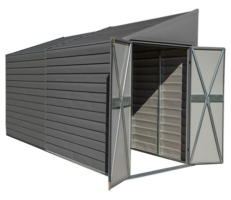 Arrow Yardsaver 4' x 10' Galvanized Steel Outdoor Storage Shed with Sloped Roof and Double-Door Entry, UV-Resistant Steel Floorless Compact Storage Shed, Charcoal Arrow