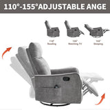 High Back Massage Recliner with Heat - Swivel Rocking Chair for Small Spaces, Manual Lazy Boy Recliner for Adults, Perfect for Living Room & Bedroom, Soft Fabric (Dark Gray)