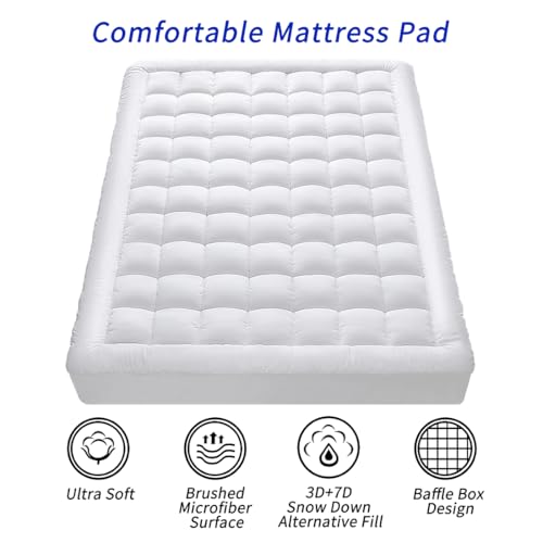 GERHOME King Size Quilted Fitted Mattress Pad Cover with Deep Pocket Fitted 8" - 21", Ultra Soft and Comfortable, Breathable (White, King) GERHOME