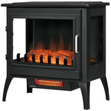 HOMCOM 24" Electric Fireplace Stove, Freestanding Infrared Fire Place Heater with Realistic Logs Flame, Adjustable Temperature, Overheat Protection, 1000W/1500W, Black HOMCOM