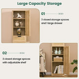 Iwell Tall Bathroom Cabinet with Doors, Rattan Storage Cabinet with Adjustable Shelves, Freestanding Narrow Linen Cabinet for Living Room, Entryway, Kitchen, Home Office, Natural Iwell