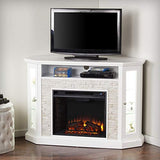 SEI Furniture Redden Faux Stone Convertible Electric Media Storage Corner Fireplace, Fresh White SEI Furniture