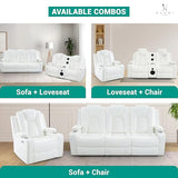 Naomi Home Chicago Power Recliner Chair with LED Lights, USB Charging Port, Adjustable Headrest, Cup Holders & Detachable Tray Tables, Faux Leather Home Theater Seating Recliner - White