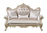 Acme Libertee Upholstered Loveseat with 3 Pillows in Beige and Champagne Acme