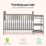 Dream On Me Anna 3-in-1 Convertible Full-Size Baby Crib & Changer with Storage in Steel Grey, GreenGuard Gold & JPMA, Pinewood, Converts to Day & Toddler Bed, 3 Mattress Heights, 1″ Changing Pad