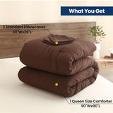 Paxrac Earthy Brown Comforter Queen Size, Neutral 3 Pieces Comforter Set, Lightweight Solid Bedding Set, All Seasons Soft Fluffy Queen Comforter Set (90x90In Comforter & 2 Pillowcases) Paxrac