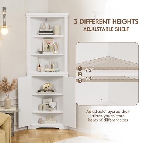 Flamaker Corner Cabinet, Corner Shelf with 2 Barn Doors and 3 Shelves, Freestanding Storage Cabinet with Adjustable Dividers for Bathroom, Living Flamaker