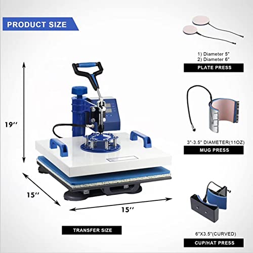 ENPAP Heat Press 15x15 Inch 8 in 1 Heat Press Machine 360-Degree Swing Away Digital T Shirt Press Machine Multifunction Sublimation Combo for T Shirts Mugs Hat Plate Cap Bottle ENPAP