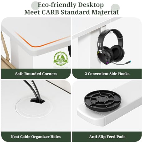 48 x 24 in Electric Standing Desk - Memory Height Adjustable Ergonomic Sit-to-Stand Rising Computer Table Gaming Workstations with 2 Hooks and Wire Hole for Home Office, White SageNest