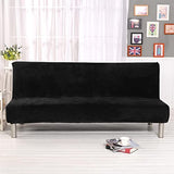 Thick Plush Futon Cover Stretch Armless Sofa Bed Slipcover Soft Couch Sofa Cover Futon Slipcover (Black) DOLZO