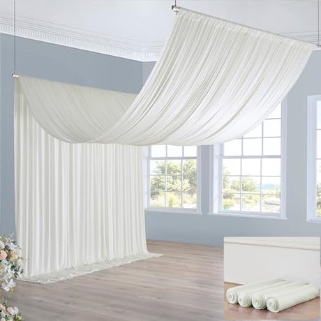 20ft×20ft Ivory Ceiling Drapes for Weddings Parties,4 Panels 5×20ft Long Ceiling Curtain for Tent Canopy,Wrinkle Free Silk Easy to Draping&Hang Ivory Drapes for Event Church Stage Photo Bedroom NSSONBEN