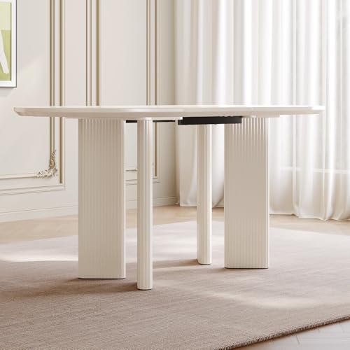 GlimBiz Modern White Oval Kitchen Table, Dining Table for 4-6 People, Easy to Assemble Accent Oval Dinner Room Table with Four Legs for Home,Apartment,Dining Room,Kitchen (Table Only) GlimBiz