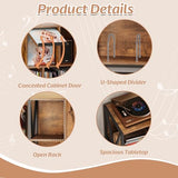 Welfuturer Large 3 Tier Record Player Stand Turntable Stand with Vinyl Storage Holds up to 300+ Albums Mid-Century Record Player Cabinet Table for Vinyl Records with 4 Dividers for Living Room (Brown) Welfuturer