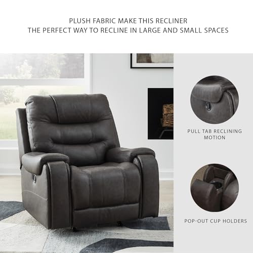 Signature Design by Ashley Trumble Modern Faux Leather Manual Rocker Recliner with Track Arms, Gray Signature Design by Ashley