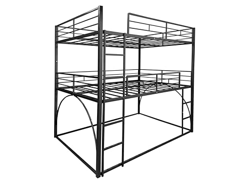 PVWIIK Full Triple Bunk Bed with Ladder for 3 Kids/Teen/Adults Bedroom,Full Over Full Over Full Heavy Duty Metal Bunk Bed for Girls & Boys,Black PVWIIK