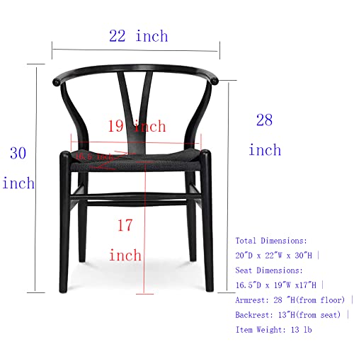 Tomile Solid Wood Wishbone Chair Y Chair Mid-Century Armrest Dining Chair, Rattan Armchair - (Ash Wood Black) - WoodArtSupply