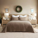 EVERGRACEHOME Stonewashed Cotton Quilt Set Full Queen Size, Ultra Soft Oversized Bedspread Coverlet Set, Lightweight Crinkle Box Stitch Bedding Sets for All Season, with 2 Shams, Mocha Brown EVERGRACEHOME