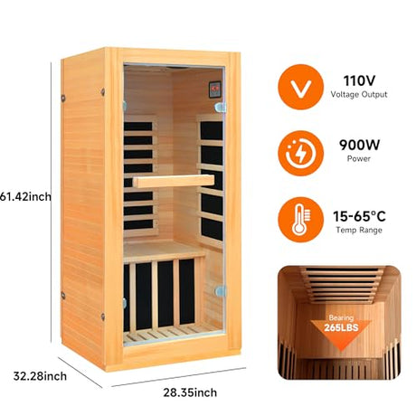 Lamar Far Infrared Sauna with Red Light, Low EMF Home Sauna Room, 10-Color Light, Bluetooth Speakers, Digital Control Panel - Personal Indoor Luxury Spa for House and Gym Lamar