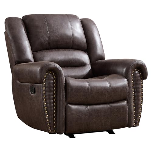 CANMOV Rocker Recliner Chair, Leather Recliner Chair with Overstuffed Backrest and Armrests, Manual Single Sofa for Living Room,Bedroom, Dark Grey