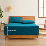 Horbaunal Extra Deep Pocket Queen Fitted Sheet Only - Fits Up to 24 Inch Mattress - Luxury 1800 Thread Count - Microfiber Teal Fitted Bed Sheet Queen Size Horbaunal