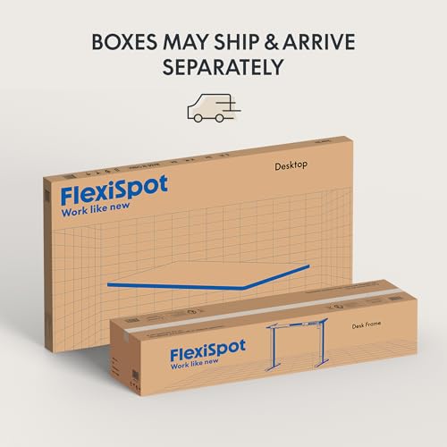 FLEXISPOT EN2 Whole-Piece Standing Desk with Clamp Power Strip, 55 x 28 Electric Stand Up Height Adjustable Desk with Cable Management (Black Frame + 55" Mahogany Top, 2 Packages) FLEXISPOT