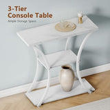 Hoctieon 3 Tier Console Table with Open Wood Shelves, Decorative Entryway Table with Curved Metal Frames, Narrow Sofa Table for Entrance, Living Room, Hallway, White Marbled Hoctieon