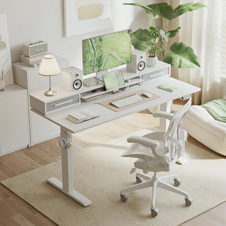 Agilestic 48 Inch Electric Standing Desk with Drawers, Adjustable Desk with Storage Shelf, Stand Up Home Office Computer Table, Splice Board, White Agilestic