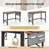GOFLAME 4ft Conference Table Set of 2, Mobile Home Computer Desk, Meeting Room Table w/Detachable Storage Bag & 2 Headphone Hooks, Rolling Seminar Boardroom Table on Wheels, Black + Rustic Brown GOFLAME