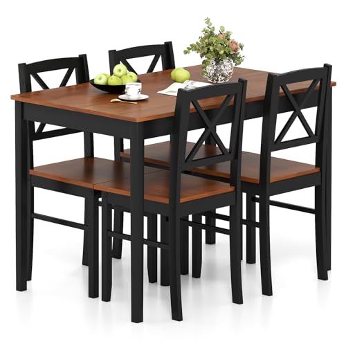 Giantex 5-Piece Dining Table Set for 4, Rectangular Kitchen Table & 4 Chairs with Rubber Wood Legs, Cross Backrest, Space-Saving Mid Century Modern Dinette Set for Dining Room, Breakfast Nook, Dinner Giantex