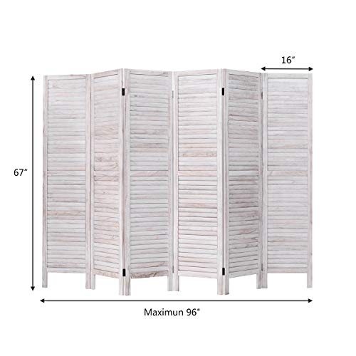 Giantex 6 Panel Wood Room Divider, 5.6 Ft Tall Oriental Folding Freestanding Partition Privacy Room Dividers Screen for Home, Office, Restaurant, Bedroom (White) Giantex