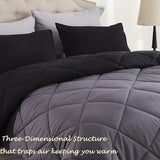 Wamsound Twin Comforter Set Black - 3 Pieces Luxury Soft and Lightweight Down Alternative Bedding Set Fluffy Blanket Quilt for All Season 1 Comforter(68"×86") & 1 Pillow Sham(20"×26") Wamsound