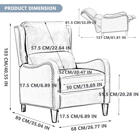 PATIOPTION Leather Pushback Recliner Chair, PU Leather Push Back Armchair, Upholstered Recliner Chair 105-135 Degree Adjustable, Retro Accent Chair for Living Room Bedroom - Gray PATIOPTION