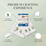 LEISURE ARTS Stamped Tea Towel with Perle Edge, Herb Garden, 2 Pack, 17x28 Inch, Percale Stamped Embroidery Fabric, DMC Anchor Coats Floss Guide