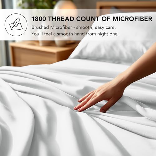 Deconovo Queen Sheet Set–4Piece Brushed Microfiber Bedding with Deep 16 inch Pocket,Soft & Long-Lasting Sheets,All‑Around Elastic Fitted,Machine Washable–1 Flat,1 Fitted,2 Pillowcases,White Deconovo