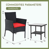 Ruesleag Patio Furniture 3 Pieces Outdoor Wicker Patio Furniture Conversation Set Patio Set Bistro Table Set for Backyard Porch Poolside Garden Balcony Lawn,Glass Coffee Table &RattanChairs Set,Red Ruesleag