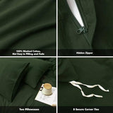 FOSSA Duvet Cove Set 100% Washed Cotton Linen Feel Super Soft Breathable Cozy 3 Pieces Bedding Sets Solid Forest Green Twin FOSSA