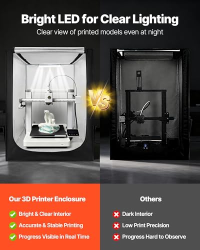 VEVOR 3D Printer Enclosure, Dustproof Waterproof Large Oxford Cloth 3D Printer Tent, Constant Temperature Protective Case with LED Lighting, Compatible with Creality/ELEGOO/Anycubic Popular Models VEVOR