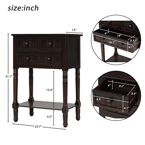 Knocbel Slim Antique Entry Console Table with Drawers & Bottom Open Shelf, Solid Wood Sofa Couch Table for Entryway Hallway Living Room (Espresso) Knocbel