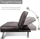 Futon Sofa Bed Modern Folding Couch for Small Space, Faux Leather Convertible Loveseat Sleeper Bed Daybed Recliner Lounge Sofas for Living Room,2 Cup Holders,Metal Legs,Removable Armrests (Brown) Anwick