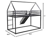 Merax Modern Twin Over Twin Heavy Steel Low Bunk Bed with Ladder and Slide House Shaped Bunk Bed Frame for Kids Boys Girls Space-Saving, Black Merax