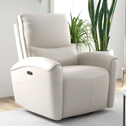 Bonzy Home Power Swivel Rocker Recliner Chair with USB Port, 23.2" Wide Seat, Fixed Lumbar Support, Upholstered Glider Chair for Nursery Living Room, Beige