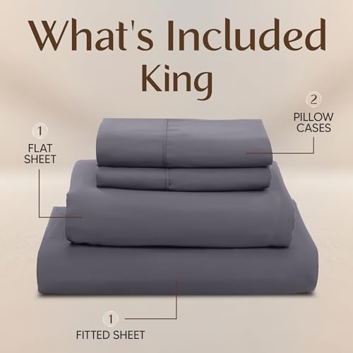 Utopia Bedding King Sheet Set – 4 Piece Bed Sheets for King Size Bed, Soft and Breathable Microfiber, Includes 1 Fitted Sheet, 1 Flat Sheet and 2 Pillowcases (Grey) Utopia Bedding