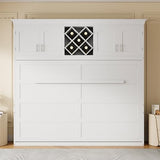 Merax Queen Size Murphy Wall Bed, with Top Cabinets & Wine Rack Space-Saving Foldable Ideal for Guest Rooms, Home Offices, Small Apartments, White Merax