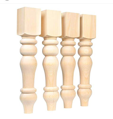 CAROLINA LEG CO. Curvy Chunky Farmhouse Dining Table Legs Set - DIY Furniture - Turned Wooden Legs - Set of 4 - Dimensions: 5" x 29" CAROLINA LEG CO.