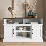 BELLEZE Modern 48" Farmhouse Wood TV Stand & Media Entertainment Center Console Table for TVs up to 50 Inch with Open Storage Shelves & Cabinets - Norrell (White) BELLEZE