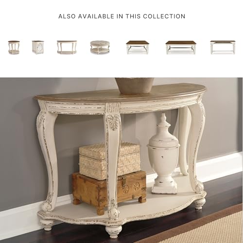 Signature Design by Ashley Realyn French Country Semi-Circle Console Table, White & Brown Signature Design by Ashley